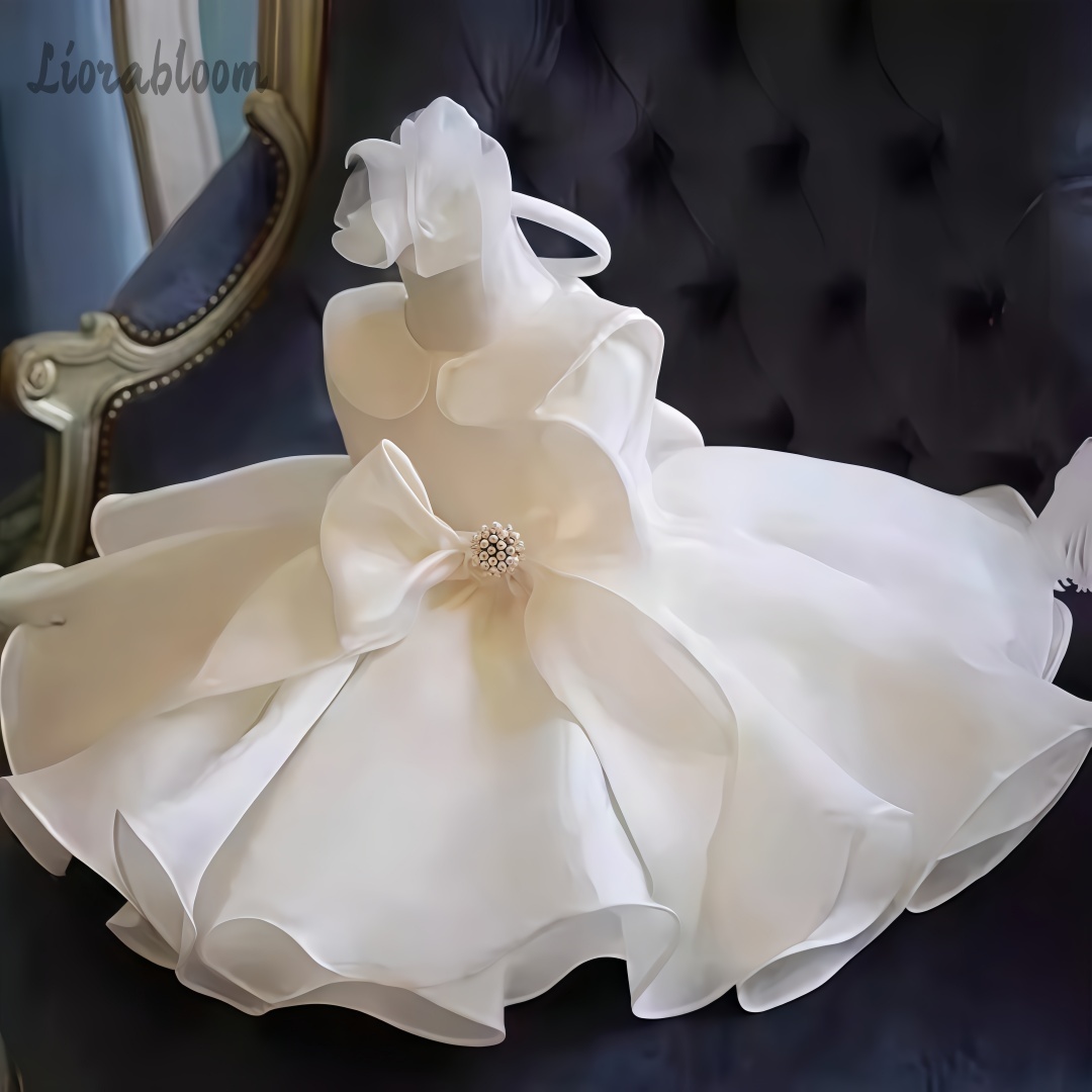 Woman Formal Wear - White Pearl Embellished Dress Wedding Flower