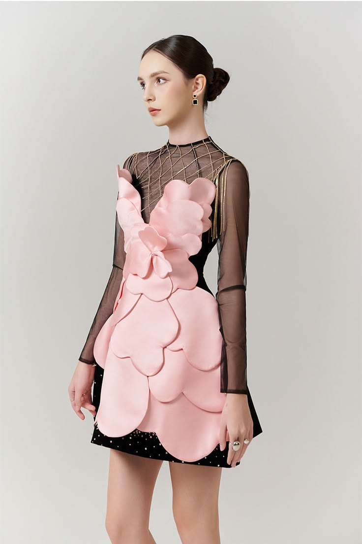 Gothic Black Pink Floral Mini  - Woman Formal Wear avis et prix