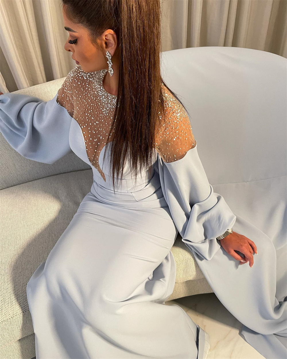 Santorini Sheer Neck Beaded Pr - Women Formal Wear Dubai avis et prix