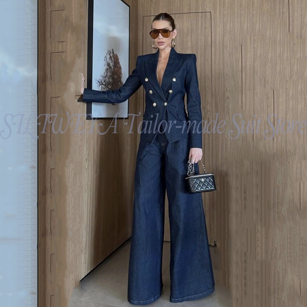 Women Pant Suits Blue Denim 2  - Women Formal Wear Outfits avis et prix