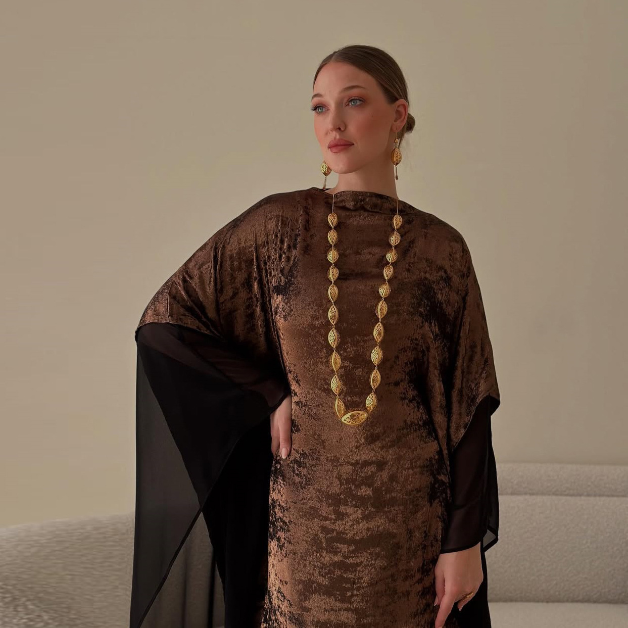 Modest Metallic Abaya Evening  - Women Formal Wear Dubai avis et prix