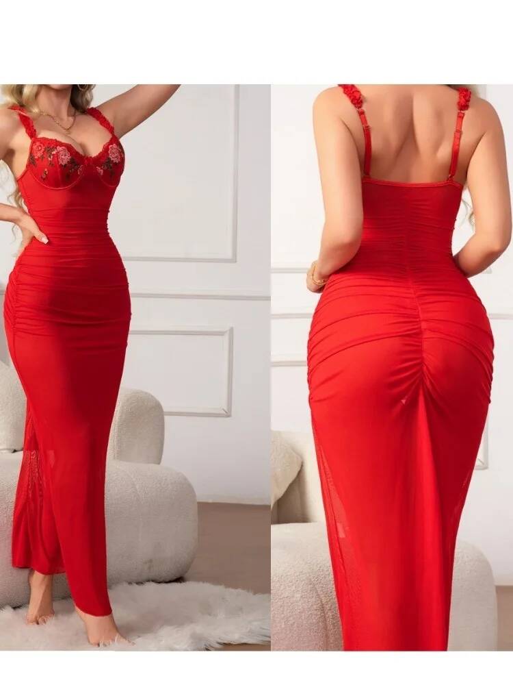 Red Ruched Dress With Strap Bo - Women Formal Wear H&M avis et prix